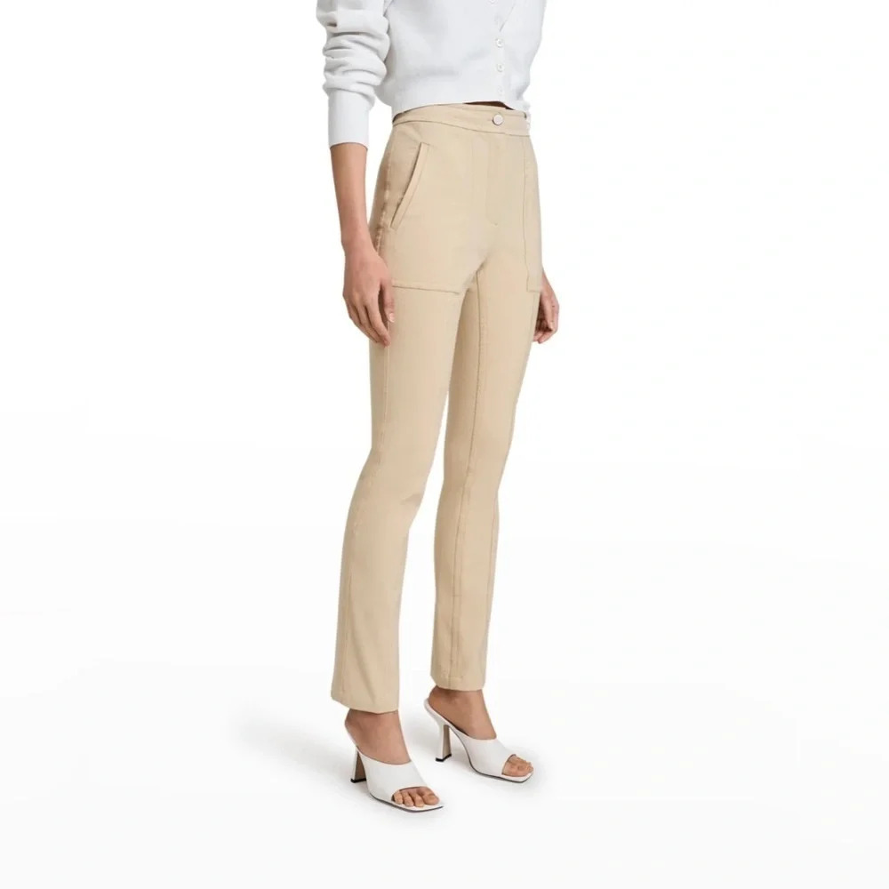 NWT Derek Lam 10 Crosby Noor Seamed Straight-Leg Twill Pants in Tan size 4